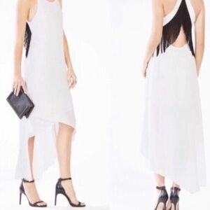 BCBG Maxazria ‘Vickie’ White High Low Dress with Black Fringe